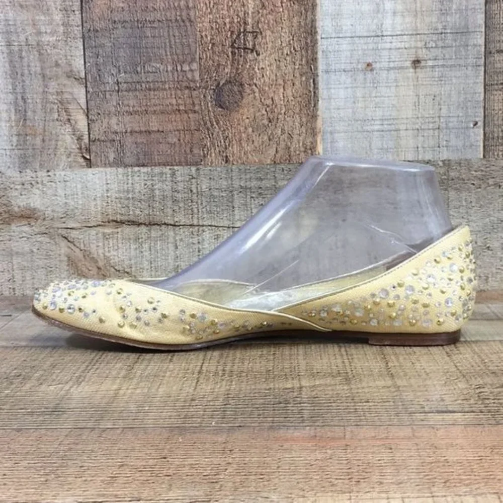 Valentino Garavani Ballet Flats Womens 38 Gold‎ Canvas Crystals Slip On Shoes